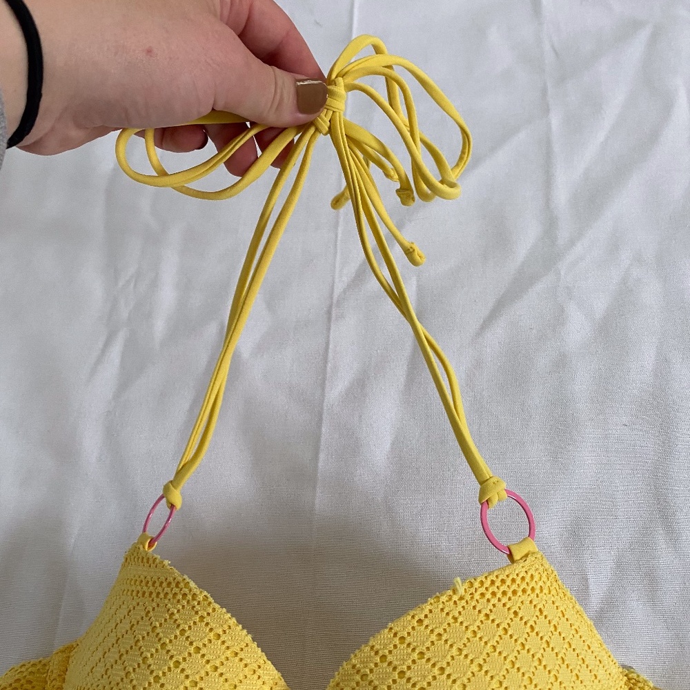 Aerie American Eagle Yellow Mesh Bikini Top 34B - Picture 2 of 8